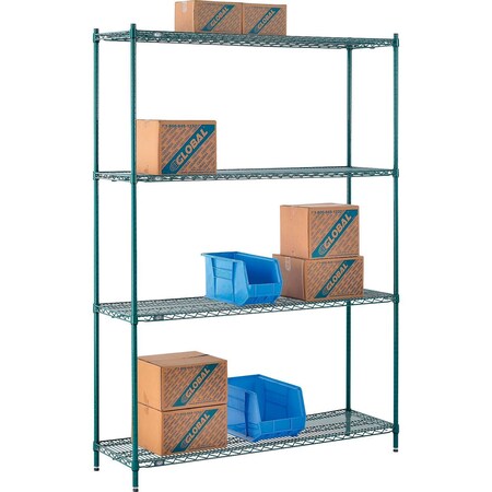 Nexel Poly-Green, 4 Tier, Wire Shelving Starter Unit, 60W x 14D x 86H 14608G